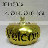 Golden Pumpkin Ceramic Lantern Hollow Letters Festival Holloween Decorations thumbnail-1