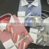 Stock USA Men Oxford Stripes Dress Shirt with Tie/Hankie/Cufflinks
