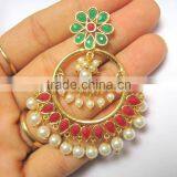 RED GREEN Gold Plated DANGLER Earrings thumbnail-4