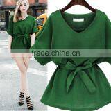 Zm50293b Europe Fashion Lady Clothes Summer v Neck Pure Color Slim Shirts for Women thumbnail-1