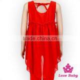 New Style Baby Girls Short Front Long Back Plain Red Chevron Ruffle Sleeveless Dress thumbnail-1