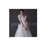 Luxury One Shoulder Satin Long Train Wedding Dresses Tulle Skirt for Summer / Autumn thumbnail-1