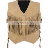 HMB-3201D LEATHER VEST BIKER STYLE FRINGES COAT BRAIDS