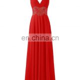 Red Spaghetti Strap Chiffon Long Evening Party Gowns 2016 A-line Criss Cross Strap Back Prom Dress with Crystals Sequined