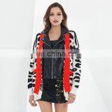 TWOTWINSTYLE Korean Patchwork PU Leather Women's Sweater Lapel Collar Long Sleeve Oversize thumbnail-5