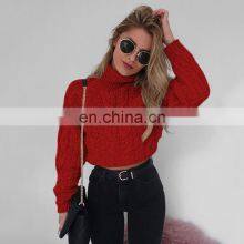 Winter Fashion Women Casual Turtleneck Pure Color Knitted Crop Top Sweater thumbnail-3