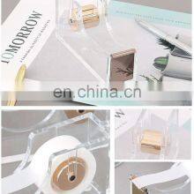 Classic Modern Design Clear Acrylic Gold Adhesive Tape Paper Cutter Tape Dispenser for Office thumbnail-3