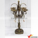 Golden Finish Antique Iron Candelabra with Hanging Crystals