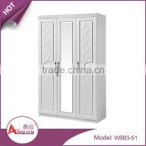 W883-51 latest design modern cheap 3 door one mirror white bedroom wooden cloth wardrobe with lock