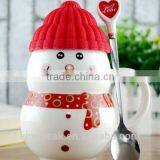 Best Selling 330ml Snowman Customed Ceramic Coffee Mug/Promotion Christmas Gift Coffee Travel Mug With Spoon and Silicone Lid thumbnail-3