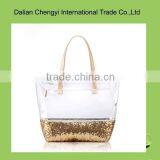 Stylish Tactic Pvc Waterproof Beach Bag With Shining Paillette