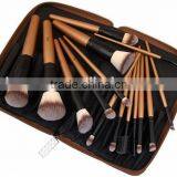 Pro 15pcs Golden Three-colour Bristles Hair Make up Brushes Set in a PU Bag