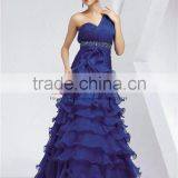 Elegant Blue One-shoulder Ruffle Layering Formal Chiffon Quinceanera Dress Pattern thumbnail-2