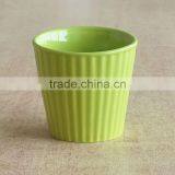 Green Glazed Solid Color Ceramic Flower Pot With Vertical Stripes thumbnail-1