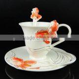 Flower Design Ceramic Coffee Cup And Saucer With Spoon