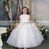 White Flowers High Neck Gown Kids Party Wear Dresses for Girls thumbnail-1