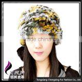 CX-C-111B Wholesale Custom Knitted Winter Rex Rabbit Fur Pom Pom Hat thumbnail-1