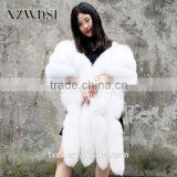 CX-B-32 OEM Service White Long Plain Color Fox Fur Shawls thumbnail-1
