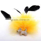 Sweet Dog Feather Girls Brooch With Crystals,Bead & Feather Fabric Corsage Pin thumbnail-1
