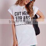 Women Custom Rolled Sleeves White t Shirt,elongated t Shirt Wholesale China thumbnail-6