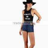 Modal Rayon Spandex Black Pattern Print Round NeckSlogan Print Racer Front Bodysuit thumbnail-5