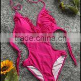 Sexy Tassel Solid Color Piece Swimsuit Plain V-neck Tassel Bikini Swimsuit thumbnail-3