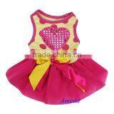 Valentine's Day Hot Pink Tutu Yellow Polka Dots Bling Heart Party Dress Pet Dog Clothes XS-L