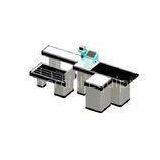 White Supermarket Cashier Counter Checkout Conveyor Belt Stainless Steel Countertops Assembling