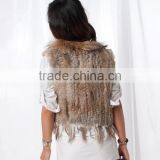 Brown Rabbit Fur Knitted Vest Dyed Color Raccoon Fur Vest for Women Spring Fall Winter thumbnail-4