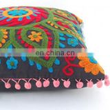 Vintage Suzani Cushion Cover Embroidered 16x16'' Indian Pillow Case Cotton Cover Throw