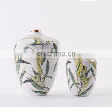 New Chinese Green Leaf White Modern Nordic Decorative Ceramic Vase For Home Decor thumbnail-4