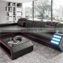 2021 Multi-functional Living Room Sofa Set Furniture Top Grain Leather Sectional Sofa With LED Light thumbnail-5