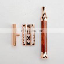 Best Selling Rose Gold Chrome Durable Reusable Eo-friendly Metal Razor Double Edge Natural Wood Handle Shaving Safety Razor thumbnail-3