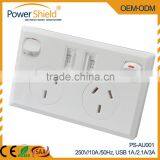 Hot Sales Type I Australia/New Zealand Dual USB Wall Power Plugs 250V 10A With SAA