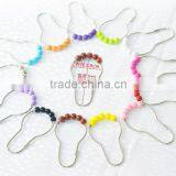 acrylic beads bathroom shower curtain hooks/ foot shape iron and stainless steel metal curtain rings