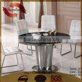 Round Marble Top Wihtj Turntable Stainless Steel Frame Dining Table thumbnail-1