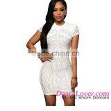 White Lace Nude Illusion Halter Bridesmaid Dresses thumbnail-4