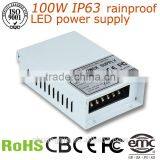 100w 24V CE led power supply IP63 slim rainproof led driver custom made