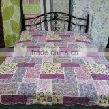 Popular Colorful Purple Block Printed Quilt/spread 3 Pcs