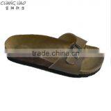 2016 New Style Women Cork Slipper Simple Style Brown Genuine Leather With Hasps Fashion Cork Slipper