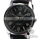 Orkina Mens Black Leather Stainless Steel Case Chrono Date Display Analog Sport Quartz Wrist Watch thumbnail-1