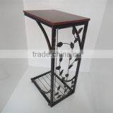 Metal and Wood Cherry Finish Decorative Vine Leaf Scroll Design Side Sofa End Table thumbnail-3