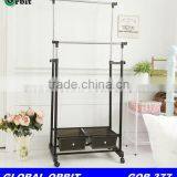 Adjustable Rolling Clothes Rack With Two Shelf thumbnail-3