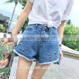 Summer Women Short Fancy Cool Focus Metal Ring Jeans Customized thumbnail-1