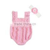 Wholesale Fashion Newborn Baby Girls Pink Lace Romper Infant Bodysuits Adorable Lace Kids Rompers thumbnail-2