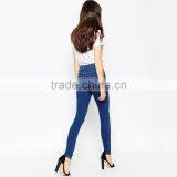 Dark Blue Skinny Plain Custom Your Own Brand High Waist Jeans Women thumbnail-2