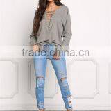 MGOO 2017 Manufacturer Custom Made Your Own Tags Clothes Grey Terry Cotton Polyester Olive Brushed Terry Tunic Tops thumbnail-3