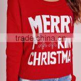 Custom Design Women Merry Christmas Crew Neck Cropped Jumper Red Knitwear Sweater Pullover thumbnail-6