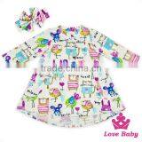 48BQA14 Lovebaby Dress Printed Arrow Long Sleeve Two Pocket With Same Fabric Bow Headband Baby& Kids Girls Casual Frock Designs thumbnail-5