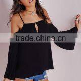 Latest Design Open Shoulders Thin Straps Woman Blouse thumbnail-2